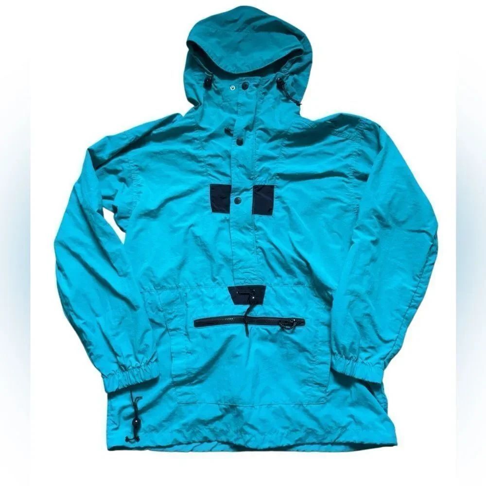 REI Jacket Mens Large Anorak Windbreaker Half Zip Teal Blue Hoodie Outdoor